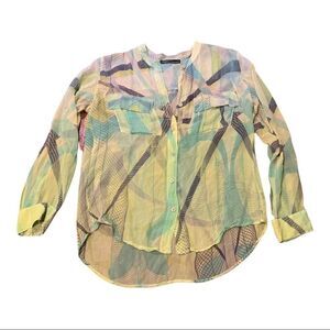 GYPSY 05 Sheer Long Sleeve Geometric Blouse Small